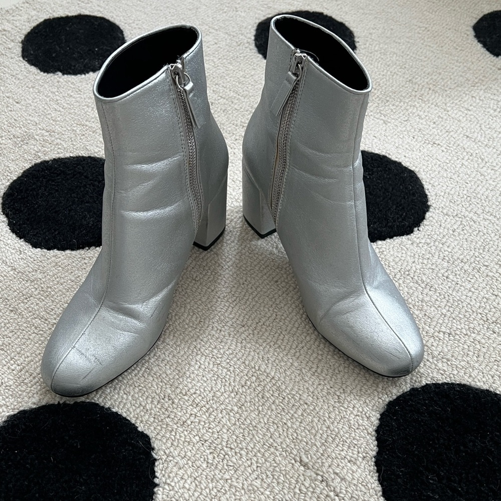 Zara Metallic Silver Ankle Boots